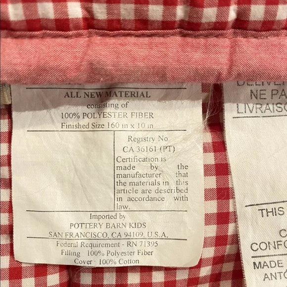 Pottery Barn Kids Baby Red Gingham Crib Bumper - Picture 6 of 16